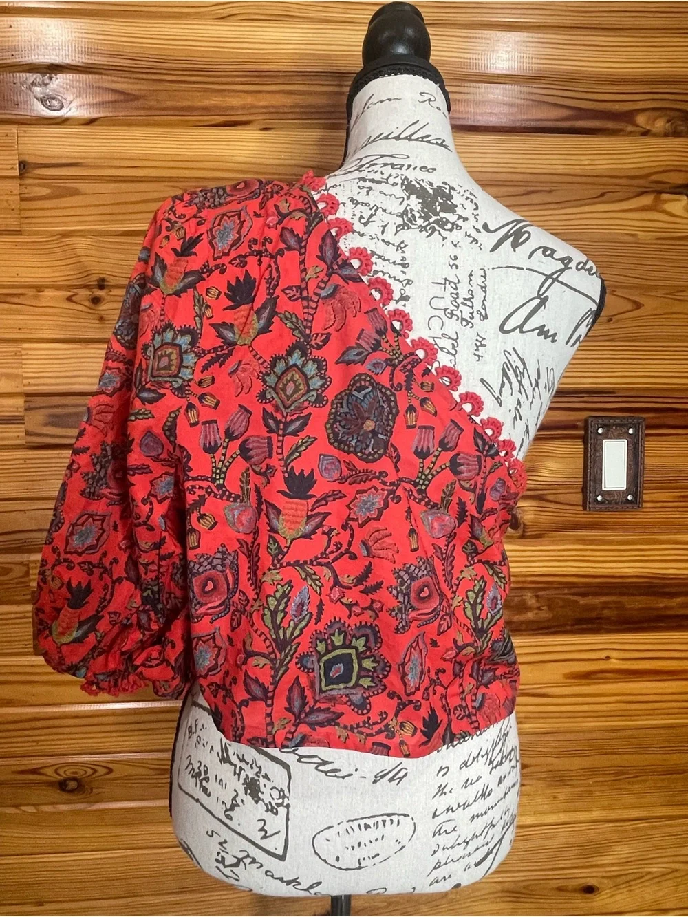 FARM Rio Red One-Shoulder Floral Puff-Sleeve Top
